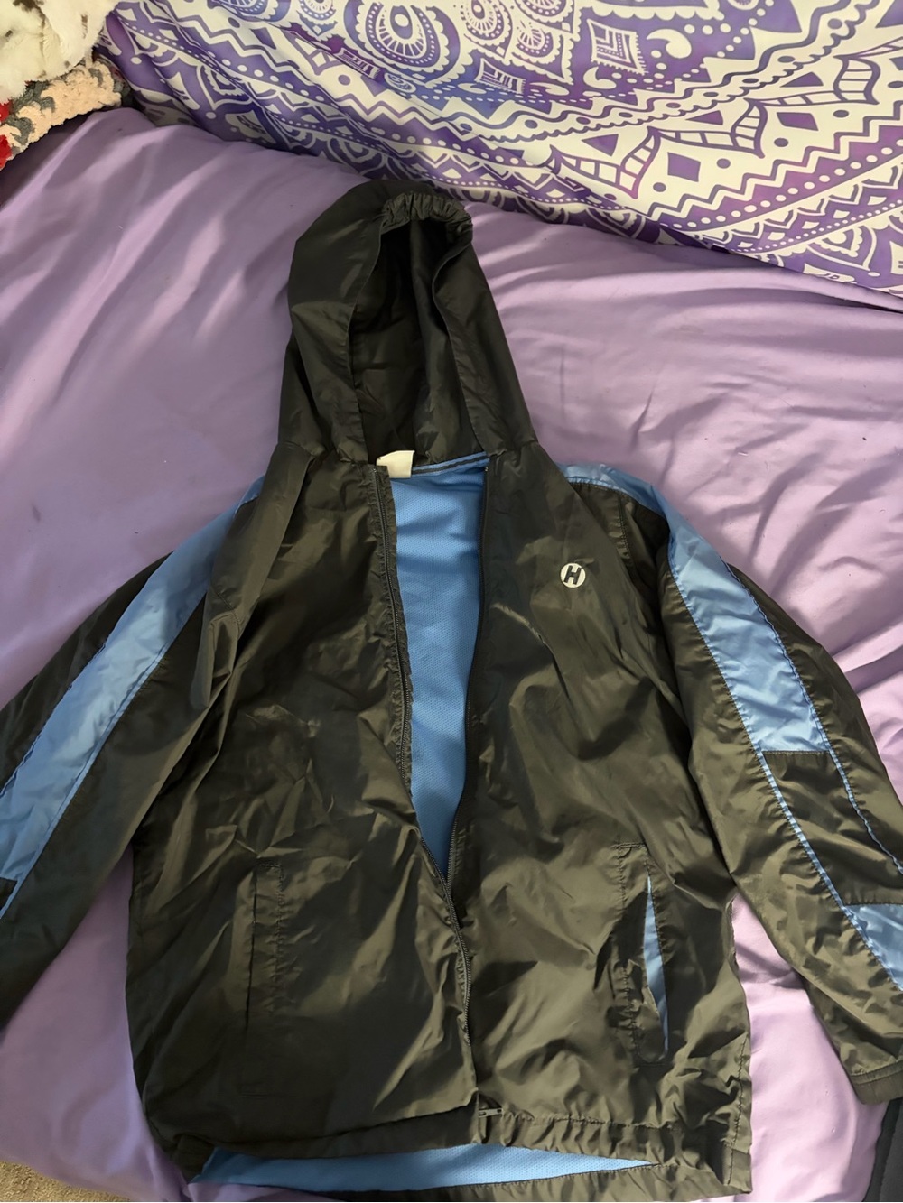 Tommy Hilfiger Black and Blue Hooded Windbreaker Jacket